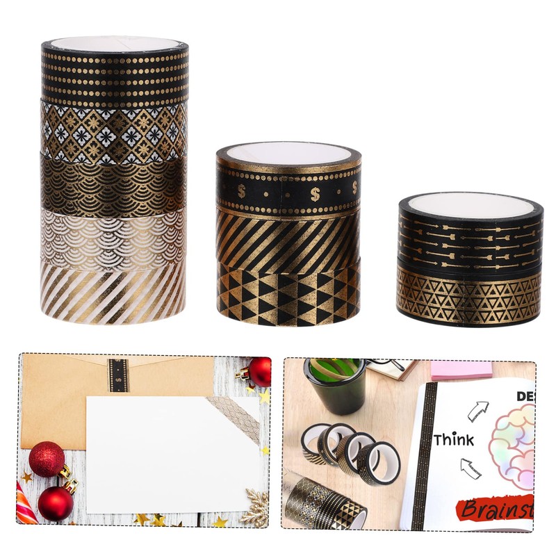 Operitacx 10 Pack Creative Foil Washi Tapes Black Decorative Sticker