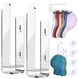 AIUAIP Clear Acrylic Hat Hooks Detachable, Adhesive or Drilled Wall Mounted Hat Rack, Multi Purpose Hat Holder Storage Baseball Cap Hanger Organizer for Wall Door Closet(2PCS, U)
