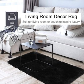 AUFELL Faux Sheepskin Rug Fluffy Rug,Fluffy Area Small Rugs Shaggy Rugs for Bedroom Rug Fluffy Sofa Floor Carpet Home Decoration Black Rugs (23.6 x 35.4 inch)