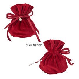 DanLingJewelry 10pcs Dark Red Drawstring Velvet Bags Small Cute Gift Bags with Plastic Imitation Pearls for Wedding Party Candy Bags