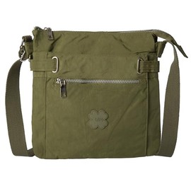 Medium Size Lightweight Fabric Multi Zip Compartment's Womens Messenger Crossbody Shoulder Bag - Ava (Olive Green)