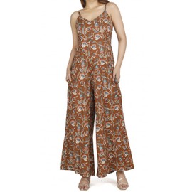 GURU SHOP Boho Jumpsuit, Sommer Overall, Blockdruck Einteiler, Hosenkleid - Braun, Damen, Size:S/M
