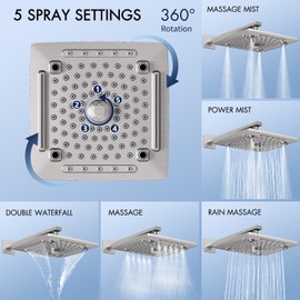 ELLO&ALLO Shower Faucet Set Mixing Valve and Trim Kit, Rainfall Shower Head with Handheld Combo