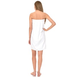TowelSelections Womens Shower Wrap Adjustable Cotton Terry Cloth Gym Cover Up with Snaps Small/Medium White