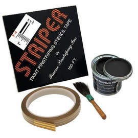 Automotive Pinstriping KIT - Stencil/Brush/Paint - Pinstripe Your Car/Truck - Results: 1/8 inch Stripe, 1/8 inch Space, 1/16 inch Stripe (Black, 42 Foot roll)