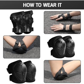 GUOYOU Set of 6 Knee Pads, Children's Inline Skates, Children's Protective Equipment, Protector Set, Children's Protectors, for Boys and Girls, 2-14 Years, Children, Skating, Cycling, Bicycle,