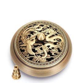 azumafy Incense Burner, Incense Burner, Copper Burner, Antique Style, Round Incense Burner, Interior Decorative, Stylish, Tea Ceremony, Meditation, Buddhist Altar, With Lid, Mini (Round Dragon)