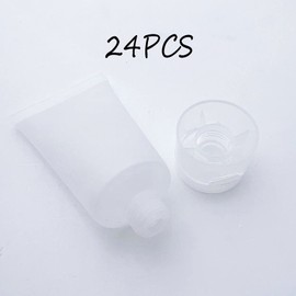 Refillable Containers, 30ml Empty Translucent Plastic Flip Cap Shampoo Facial Cleanser Makeup Comestic Sample Soft Container(24 Pieces)