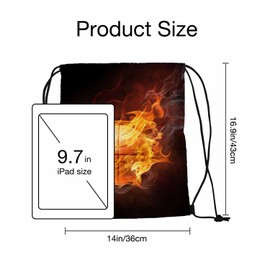 Sotunad Basketball Drawstring Bags Sports Bag Ball Enveloped In Fire Flames on Black Background Draw String Back Bag Men Women Adults 14x16.9 Inch