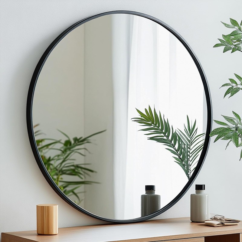 Oruii Round Mirror, Black Round Mirror 24 inch, Circle Wall