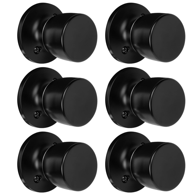 HOSOM 6 Pack Dummy Door Knobs，Matte Black Door Knobs Keyless