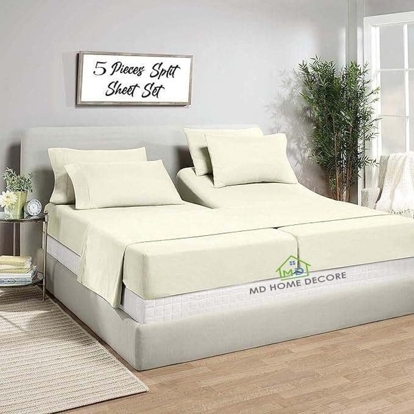 5 Pcs Split King Sheets Sets for Adjustable Bed -