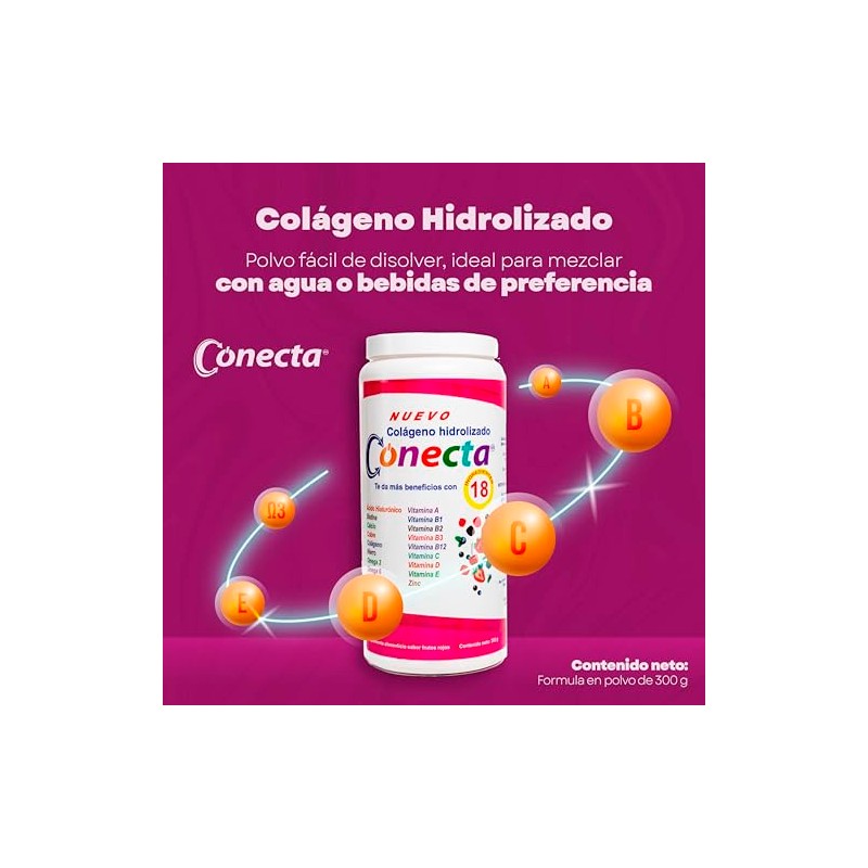 Conecta Colágeno Hidrolizado Ácido Hialurónico Biotina Suplemento Polvo Piel Cabello