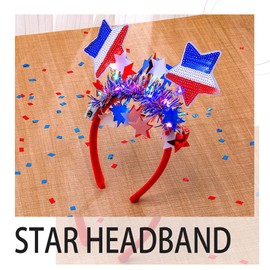 Coridy light up Independence Day Headband Sparkling Stars Head Boppers Blue White Red Sequin Hair Band for Women