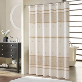 BESTRIPES Stall Fabric Shower Curtain, Beige Tan Stripe Narrow Cloth Shower Curtains for Bathroom, Waterproof Bathroom Small Curtains, 54" W x 72" H