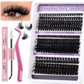 LYMYBETY Fluffy Individual Eyelashes Kit 270Pcs D Curl Cluster Lashes 10-18mm DIY Lash Extension kit Russian Individual Eyelashes with Lash Bond and Seal,Tweezers for Beginners(60+80+100 KIT, 10-18mm)