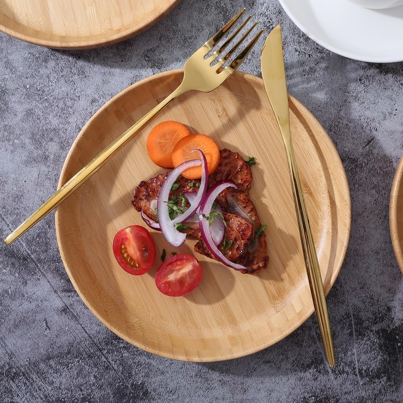 cluzelar Bamboo Plates 7.5Inch Round Bamboo Plates Reusable Dinner Plates