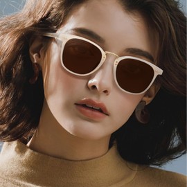 CARFIA Small Acetate Light Pink Polarized Sunglasses for Women UV Protection, Retro Eyewears Metal Bridge Brow Ladies Sunnies