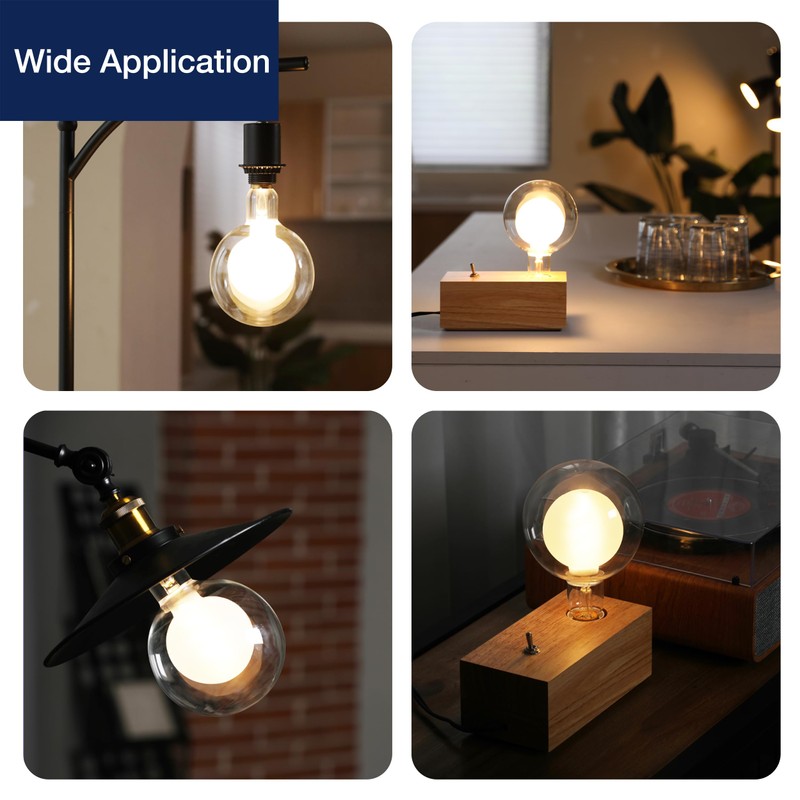 FLSNT Globe LED Large Edison Bulbs, 2700K Soft White, Dimmable,