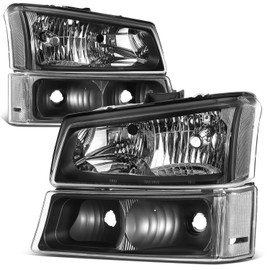 Auto Dynasty Headlights Assembly Compatible with 2003-2007 Chevy Avalanche Silverado 1500 2500 HD 3500, 4Pcs Halogen Headlamps Replacement w/Bumper Lamps, Non OE Cladding, Black Housing Clear Corner
