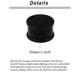 Ocptiy 25mm Black Silicone Gauges Tunnels Plugs for Ears Stretching Kit Platic Rubber Ear Soft Tunnels Plugs for Ear Double Flare Gauges Size 25 mm Piercing Jewerly Women Men 1 inch