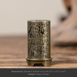 Chinese Cylinder Shape Burner with Hundred "Fu" Signs - Bronze Feng Shui Incense Burner for Meditation & Spiritual Decoration - For Backflow Cones & Incense Tablets