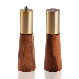 Salt and Pepper Grinder Set, Acacia Wooden Pepper Grinder with Adjustable Coarseness, Refillable Ceramic Blade Grind,Gold Pepper Mill for Kitchen, Enjoy Fresh Ground Pepper Salt with Spice
