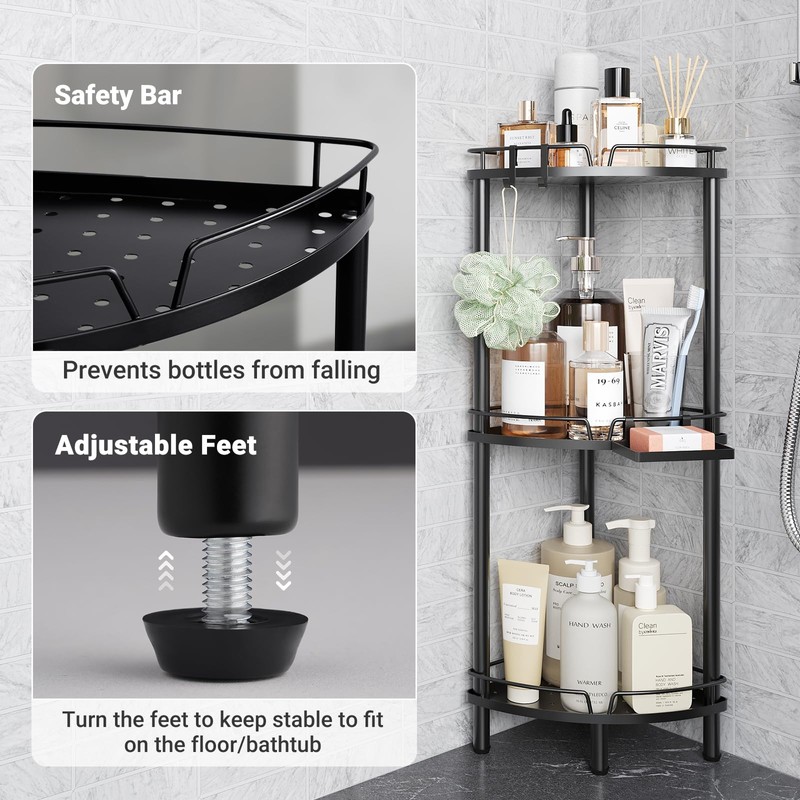 ELYKEN Corner Shower Caddy Standing, 3 Tier Rustproof Metal Shower