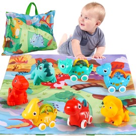 ALASOU 7 PCS Dinosaur Fantastic Creatures Car Toys with Playmat/Storage Bag|Baby Toys for 1 Year Old Boy|1st Christmas Birthday Gifts for Stocking Stuffers Toddler|1 2 Year Old Boy Gift for Infant