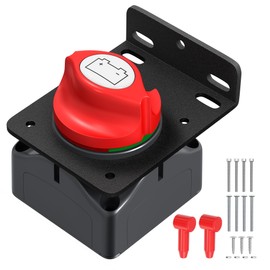 Battery Disconnect Switch with Aluminum Mounting Bracket, 12V-48V Waterproof Marine Battery Cut Off Switch, 275A Heavy Duty Kill Switch Power Master Switch Isolator for RV, Boat, Car, Trailer, Truck