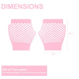 JUNART 2 Pairs of Short Fishnet Gloves,4 Colours Stretchy Fingerless Mesh Gloves for Masquerade, Cosplay, Retro Costume Accessories(Pink)