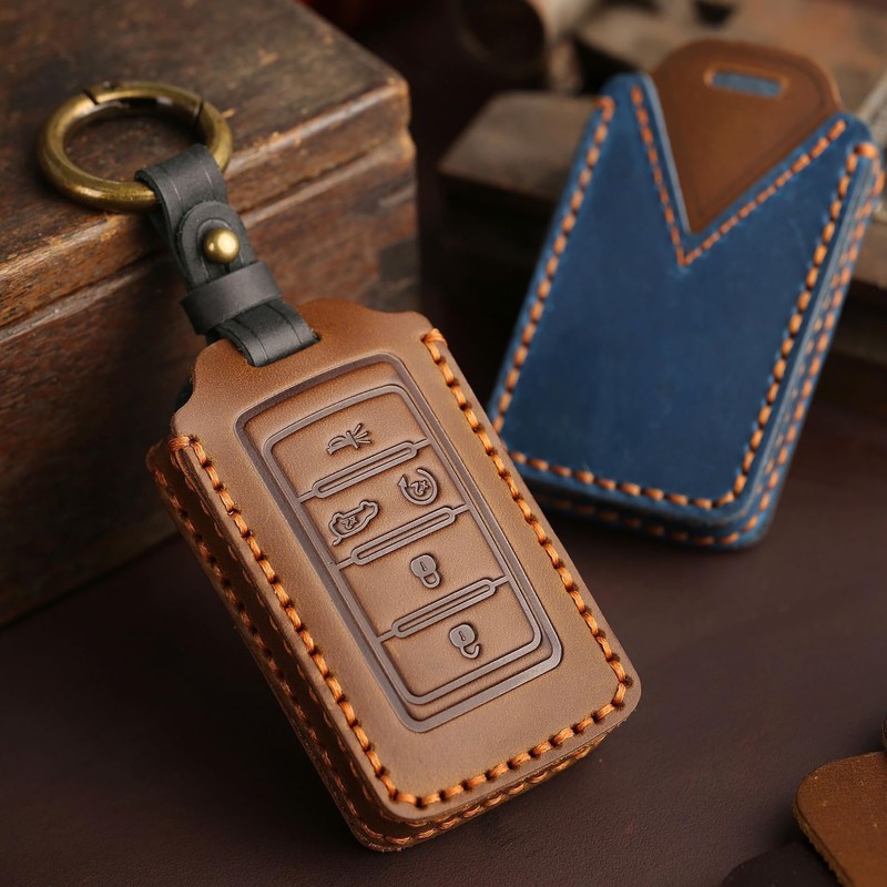 Hontumax Vintage Leather Key Fob Cover Case with Keychain for