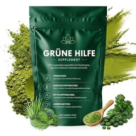 Green Detoxification Powder, Green Powder Helper, 200 g, with Matcha, Barley Grass, Spirulina & Blueberry, High Fibre & Vegan, Promotes Metabolism and Provides Gentle Care