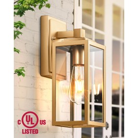 VIANIS Gold Outdoor Wall Lights, 2 Pack Waterproof Outdoor Porch Lights, Anti-Rust Porch Lights Outdoor, Outdoor Light Fixture for House, Garage, Doorway, Garden, Tempered Glass, E26 Socket