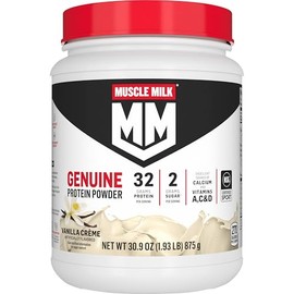 Muscle Milk Genuine Protein Powder, Vanilla Crème, 1.93 Pounds, 12 Servings, 32g Protein, 2g Sugar, Calcium, Vitamins A, C & D, NSF Certified for Spor