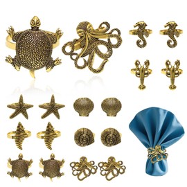 Servilleteros con temática oceánica, juego de 16 servilleteros náuticos costeros, estilo clásico, concha de ostra, mar, estrella de mar, langosta tortuga, servilleta marina para baby shower