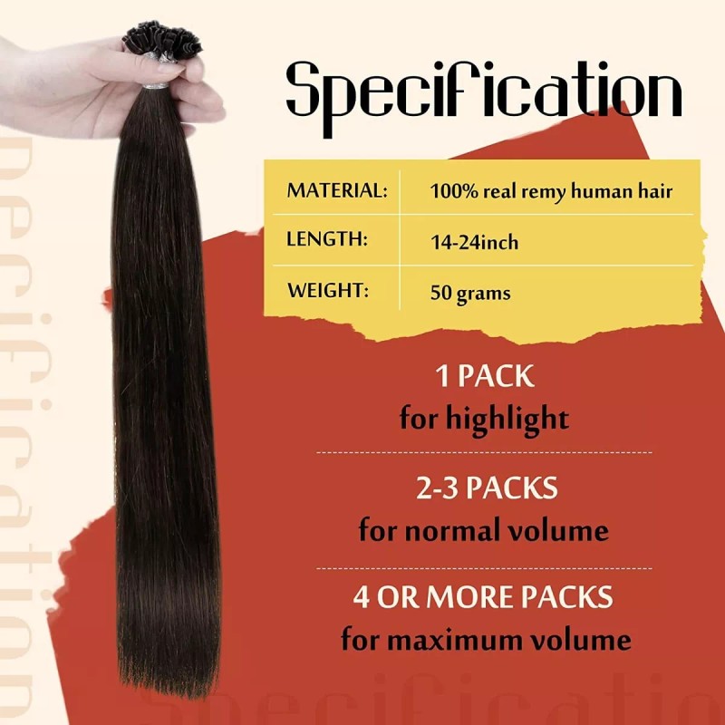 Hetto Extensiones Cabello Natural 50gr 14in Castaño Oscuro