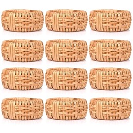 ALPHA Living HOME - Juego de 12 servilleteros de ratán natural hechos a mano para decoración de mesa, bodas, fiestas, cenas, juego de servilleteros rústicos estilo bohemio (café)