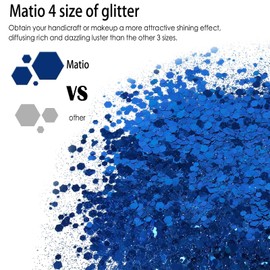 Matio Chunky Glitter 7.05oz/200g Gem Blue Craft Ultra Fine Glitter Powder Mixed Chunky PET Flakes Sequins for Resin Epoxy Painting Arts Cosmetic Nail Hair Makeup Tumblers Slime Party Festival Decor…