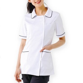 Nursy Open Color Piping Jacket, Non-see-through, Stretch, Medical, Nursing, White Coat, Women’s - white/navy