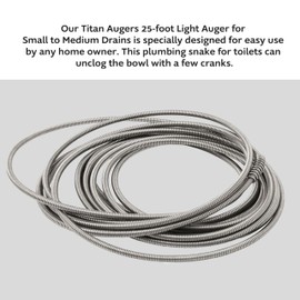 .25-in. Diameter Steel 25-Foot Light Auger for Small to Medium Drains 7710025, Hand-Cranked Toilet Snake and Drain Clog Remover, Plumbing Snake for Toilets and 2-inch Wide Drains