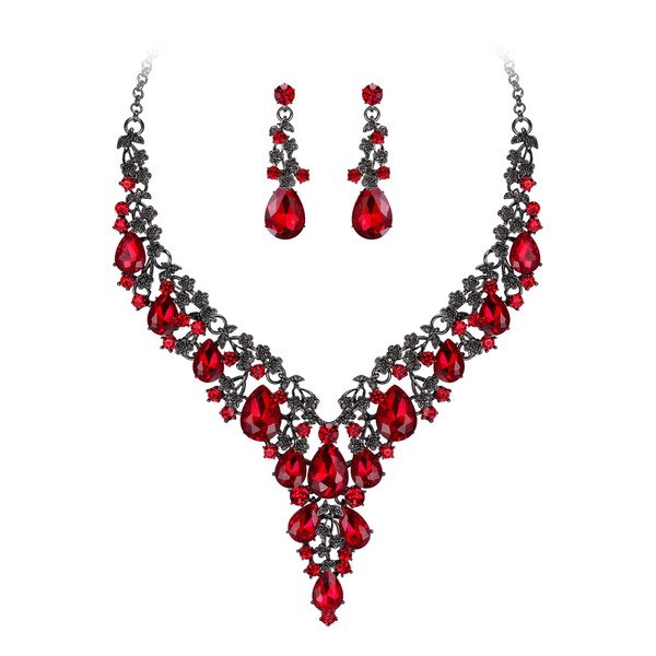 Clearine Wedding Bridal Jewellery Set Teardrop Rhinestone Cluster Statement Necklace