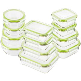 Bayco Glass Food Storage Containers with Lids, [24 Piece] Glass Meal Prep Containers, Airtight Glass Bento Boxes, Leak Proof (12 lids & 12 Containers) - Green
