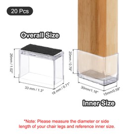 PATIKIL Chair Leg Floor Protector for Hardwood Floors, 20 Pcs Rectangle PVC Felt Fit 1.18" x 0.59" Furniture Leg Cap Furniture Feet Cover Furniture Feet Carpet Small Slider, Transparent