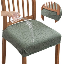 FUANGUI Chair Seat Covers for Dining Room Set of 4, Waterproof Stretch Jacquard Removable and Washable Chair Covers, Protector Chair Cushion Kitchen Dining Home Slipcovers(4 Pack)