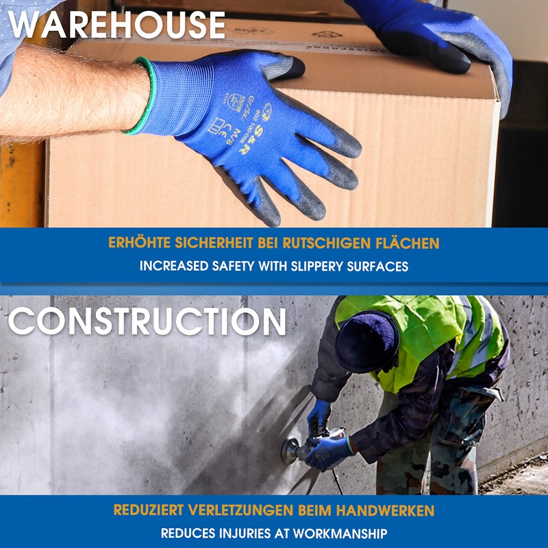 S&R Work Gloves - 12 pairs of BASIC Nylon PU