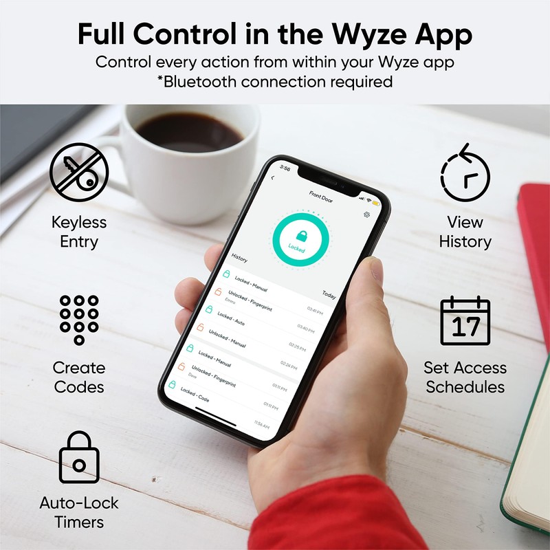 Wyze Auto-Lock Bolt, Fingerprint Unlock with Keypad, Electronic Entry Door