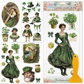 GLOBLELAND 4 Sheets Vintage St. Patrick's Day Rub On Transfers Shamrock Furniture Decor Transfers Character Sticker Transfers For Bedroom Living Room Desk Table Decoration