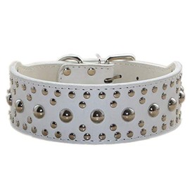 haoyueer Unisex White Studded Leather Dog Collar Medium Large Pitbull Doberman Medium Large