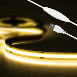 SEZO 5V USB COB LED Strip Light Dimmable 3.28ft/1m 320LEDs/m Natural White 4000K FCOB LED Strip CRI>90 Self-adhesive Tape Light Flexible High Density for Cabinet Bedroom Kitchen Home Decor Lighting